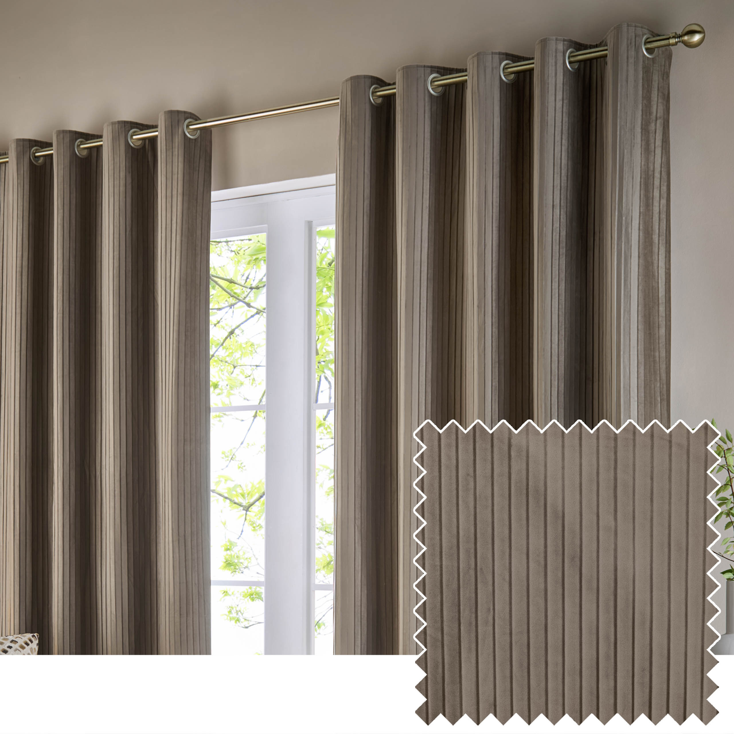 Paoletti Corinthian Velvet Room Darkening Eyelet Curtains - Taupe - Size 168 cm x 229 cm | Paoletti Sale | Discount Designer Brands