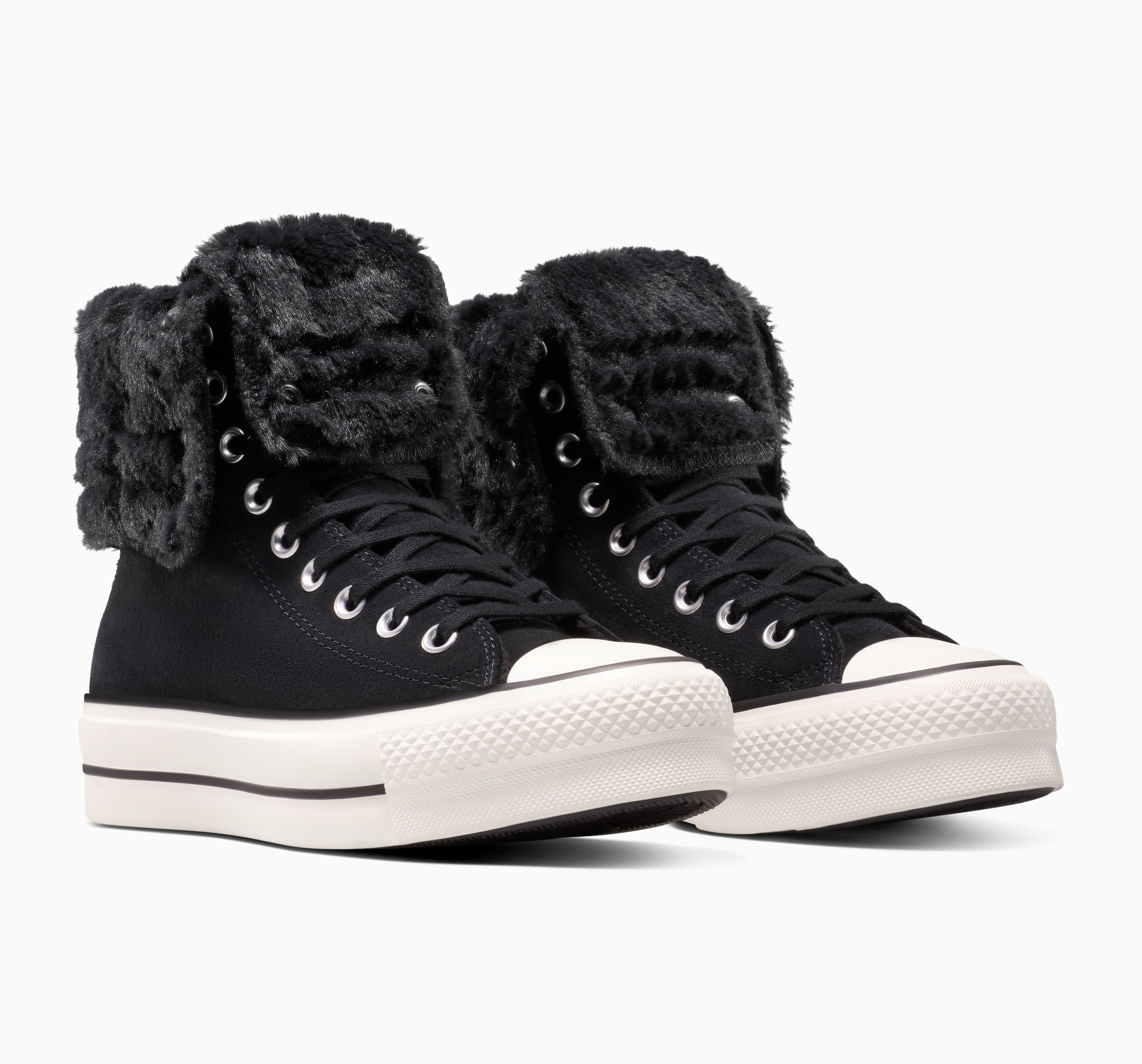 Sneaker CONVERSE "CHUCK TAYLOR ALL STAR FOLD OVER LIFT", Damen, Gr. 38, schwarz, schwarz, egret, Textil, Schuhe Sneaker, Winterschuhe, gefüttert