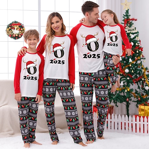 Nouveautés Drôle Pyjamas de Noël assortis pour toute la famille Set Occasionnel Lettre O - Z Manches longues Col ras du cou pour Homme Femmes Garçons Enfant Adulte Impression 3D pour Noël Carnaval - Lightinthebox.com/fr