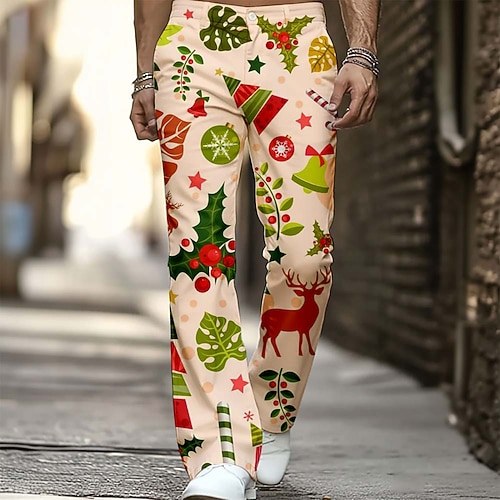 Noël Homme Père Noël Renne Motif de flocon de neige Pantalons Pantalon Disco Pantalons pattes d'éléphant des années 60 et 70 Taille Moyenne Vintage Rétro Extérieur Fête Poches Latérales Pantalon