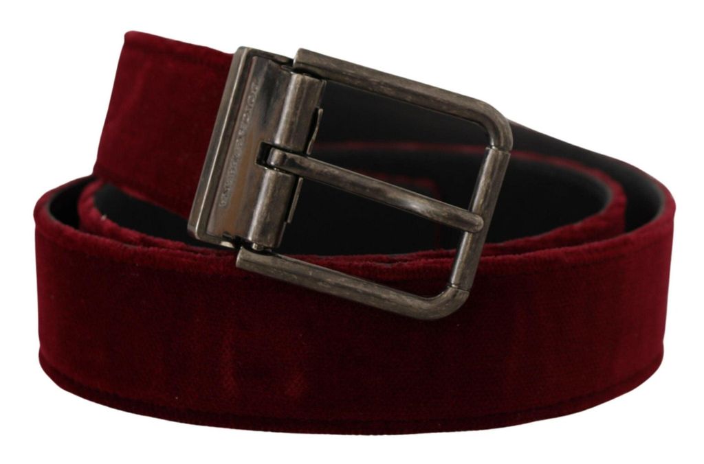 Maroon Velvet Leather Wide Vintage Metal Buckle Belt - Red - Dolce & Gabbana Belts