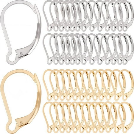 1 Box 100Pcs 24K Gold Plated Stainless Steel Earring Hooks Leverback Earring Findings French Ear Wires Earrings Clasps Lever Back Earring Hooks Leverbacks for Jewelry Making DIY Crafts