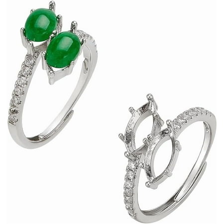 925 Sterling Sliver Ring Blanks for Jewelry Making 2pcs Adjustable Finger Ring Blank Ring Horse Eye Brass Cubic Zirconia Cabochon Base Finger Ring for Diamond Gemstone DIY Craft Jewelry Making diy