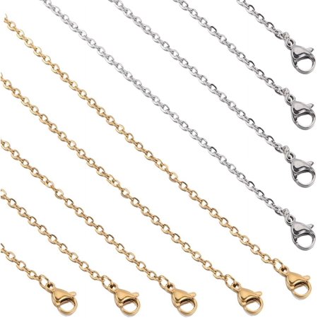10 PACK 24 Inch/ 0.6m 2mm Stainless Steel Necklace Chains Bulk Necklace Making Chains Gold Silver Metal Lobster Claw Clasps Cable Chains Necklaces for Jewelry Making Supplies Women Adult Diy Colorful