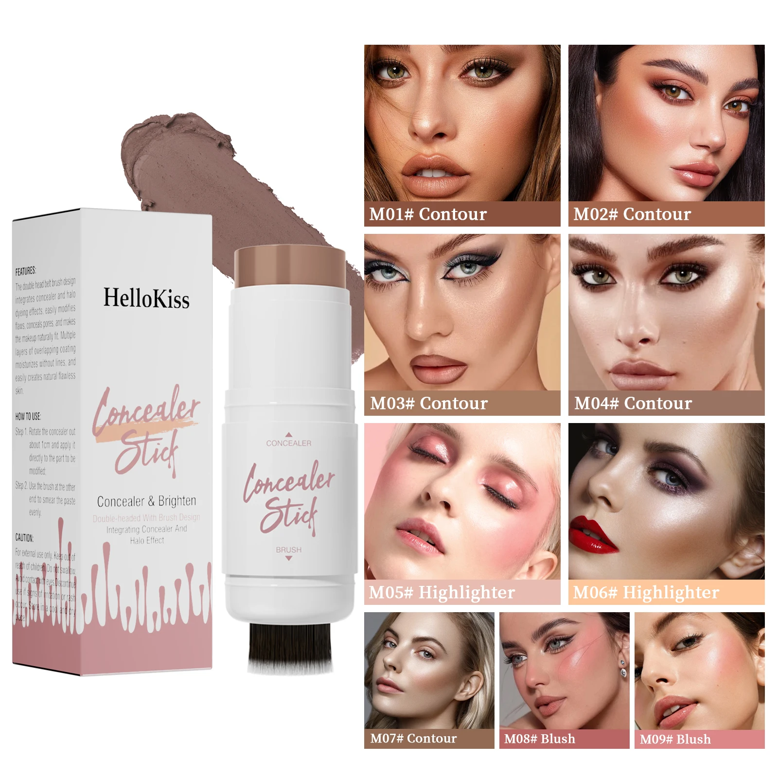 Doppelkopf-Highlighter-Stick, natürlich, wasserfest, seidig glatt, stereoskopisch, Nasenschatten, Concealer, Make-up Image