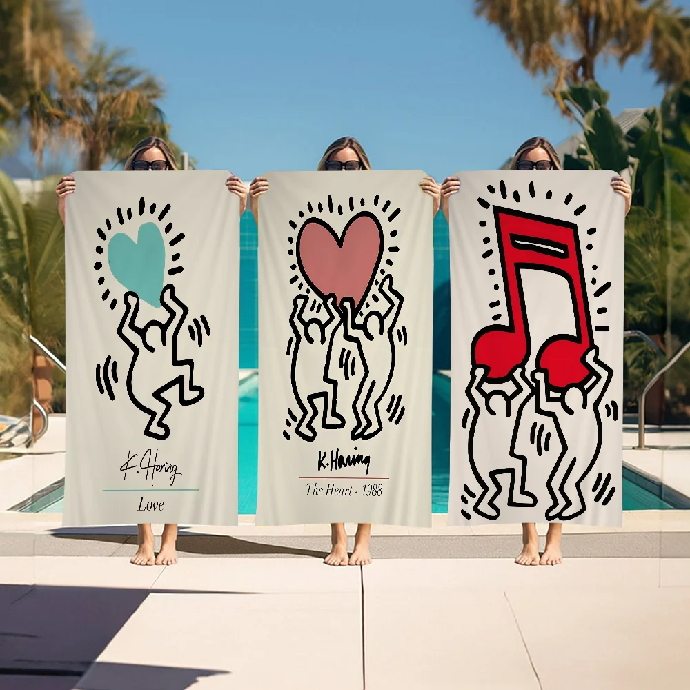 Keith Art Exhibition Cartoon Strandtuch Niedliche Kawaii Raumdekoration Bad Mädchen Kinder Handtücher für Badezimmer Dusche Image