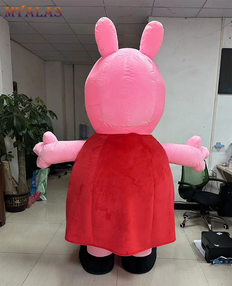 MINISO 2,6 m riesiges aufblasbares Schweinemaskottchen, rosa Schweinchen-Mädchen-Kostüm, kompletter Anzug, Veranstaltungen, Party, Tiercharakter-Outfit, keine Batterie