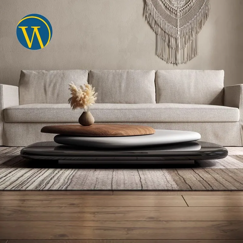 Italienischer, moderner, einfacher Villa-Couchtisch, minimalistisches Walnussfurnier, einziehbarer niedriger Couchtisch, Möbel-Couchtisch Image