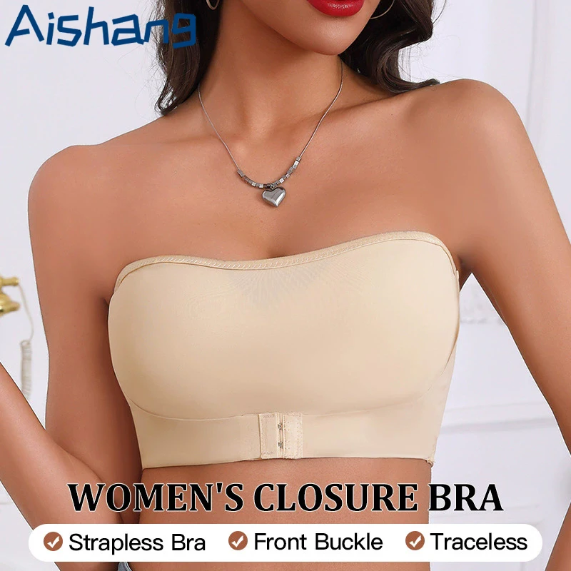 Nahtlose Rohr Top Vorderen Knopf Bh Unsichtbare Liebsten Bhs Frauen Unterwäsche Nicht slip Push-Up Bralette Drahtlose Weibliche Dessous Image