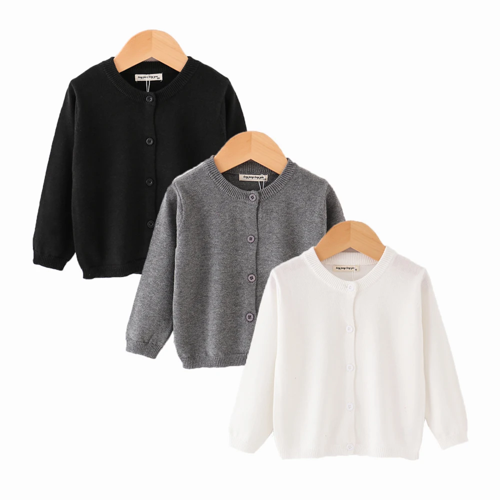 Cardigans solides pour enfants de 2 à 9 ans, veste blanche, noire et grise, manteaux en coton, vêtements pour bébés, automne et hiver