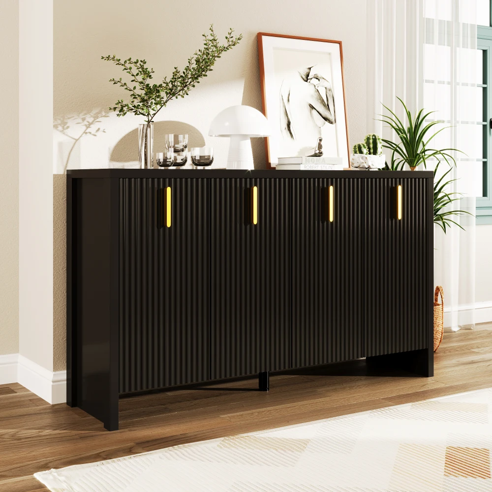Minimalistisches schwarzes Sideboard. Die perfekte Kombination aus flexiblem Stauraum und elegantem Design. Das Sideboard mit verstellbaren Trennwänden Image