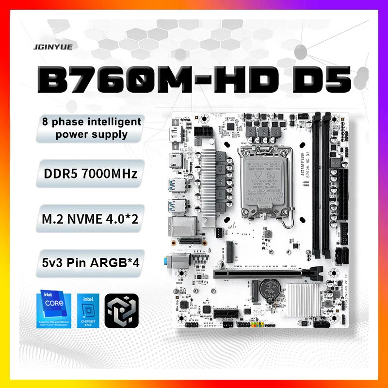 JGINYUE B760M-HD D5 Motherboard-Unterstützung 1700-Pin DDR4/DDR5 unterstützt Core i3i5i7i9 der 12./13./4. Generation 2*DDR5 2 M.2 NVME 3 SATA3.0 Image