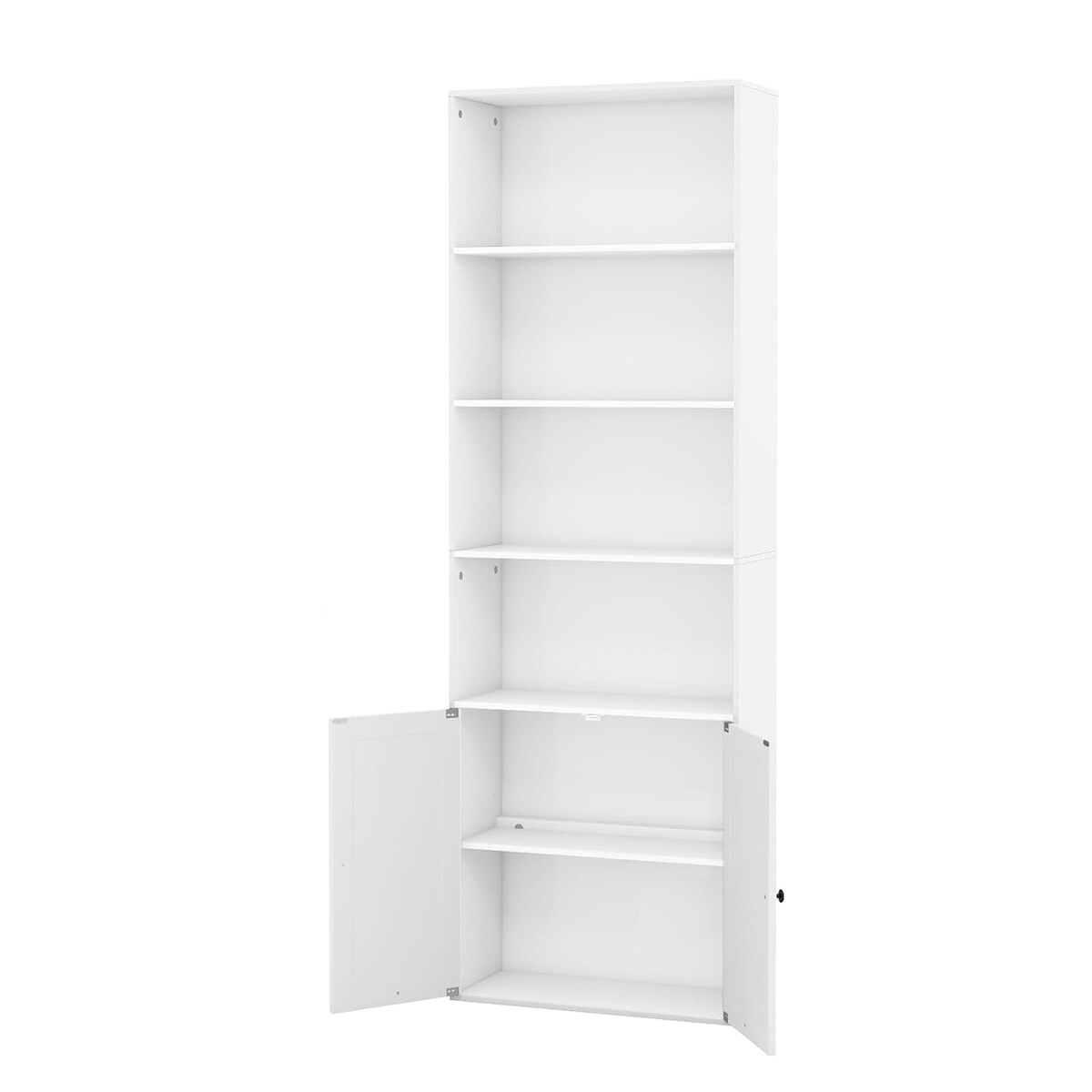COSTWAY Bücherregal mit Türen & 4 offenen Fächern, 180 cm hohe Bücherschrank, Standregal, Aufbewahrungsregal für Wohnzimmer, Schlafzimmer, Küche, Weiß Image