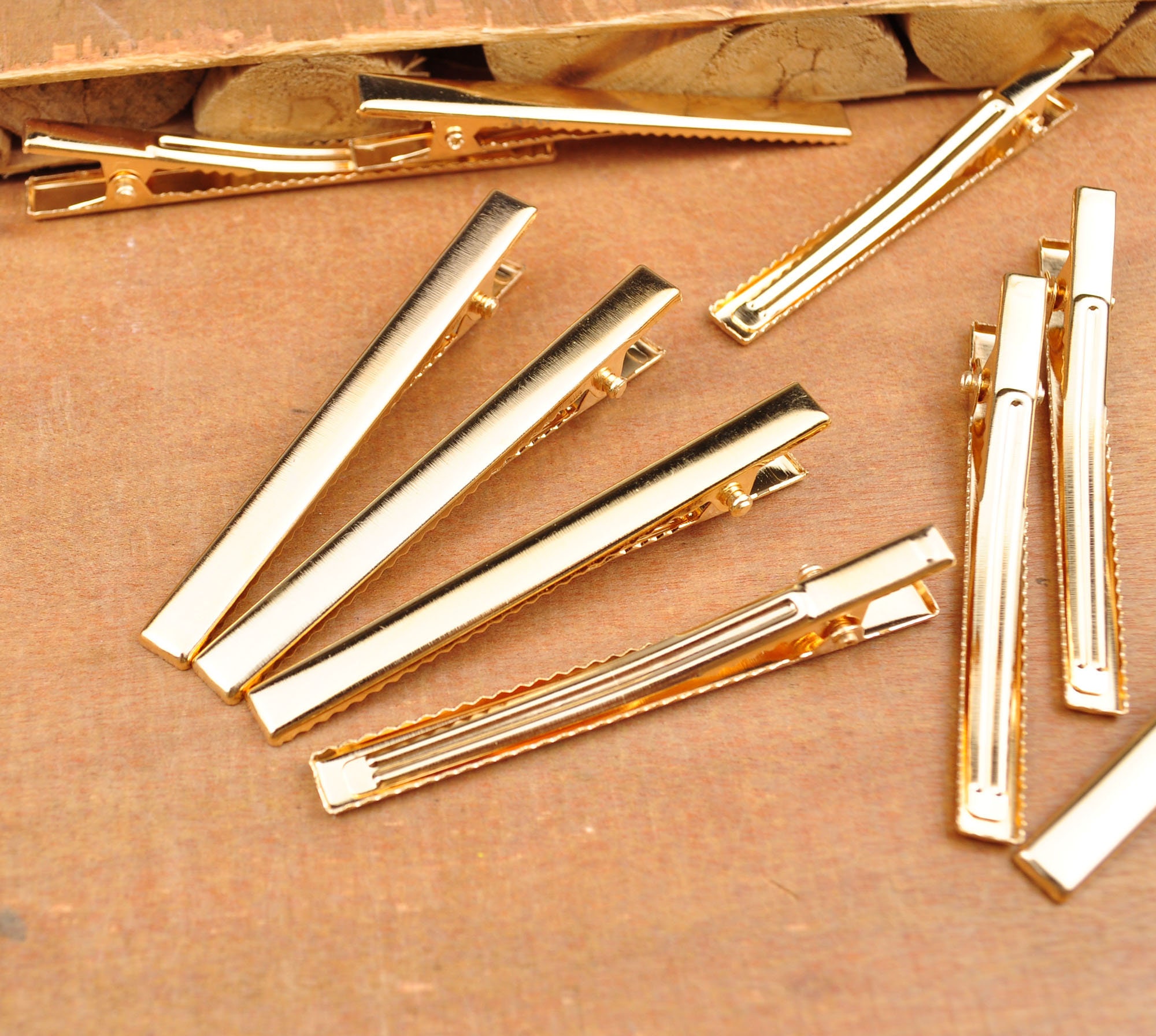 20 pezzi/50 pezzi 60 mm fermagli per capelli piatti in coccodrillo con denti, accessori per capelli placcati in oro, fermagli per capelli con punte do