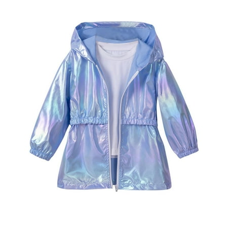 Rohuuque Toddler Girl s Reflective Jacket Laser Shiny Zip Up Hoodie Jacket Lightweight Cycling Running Coat Windbreaker Sky Blue