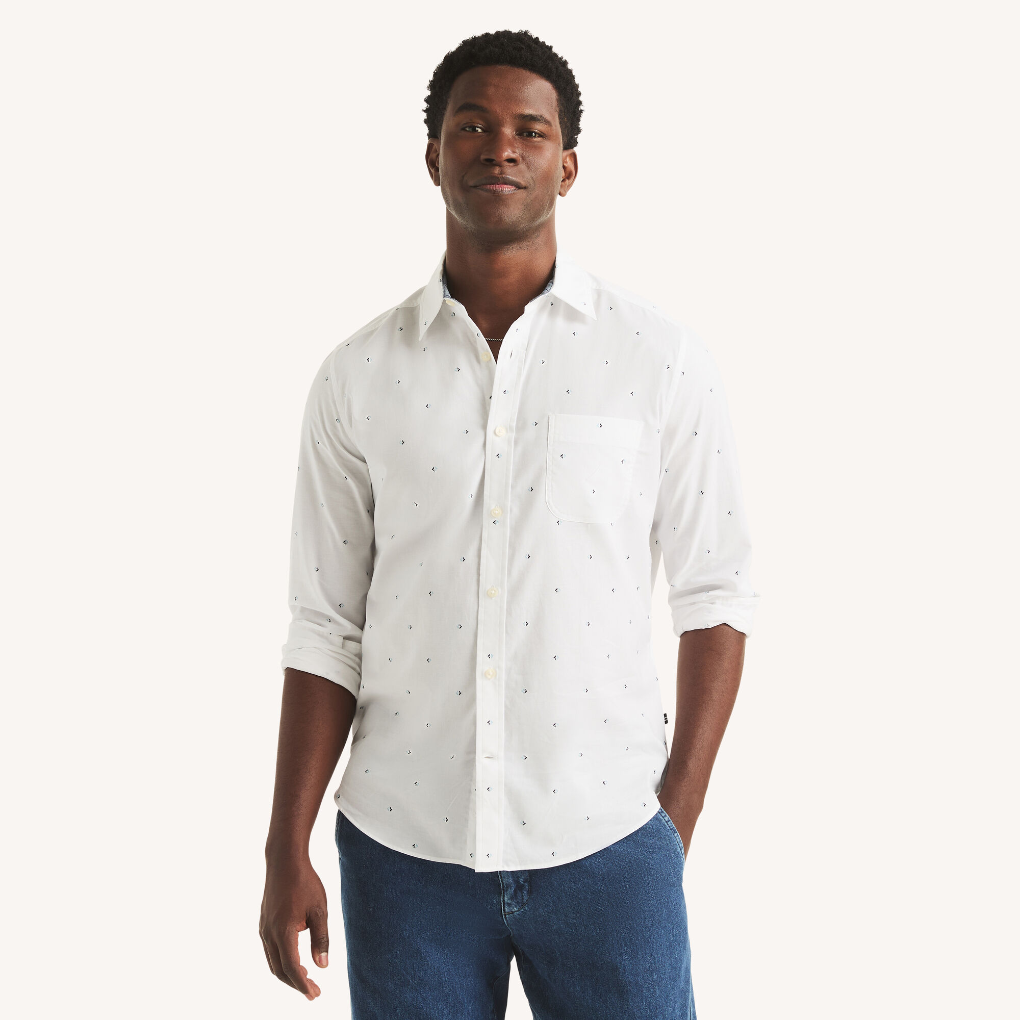 Nautica Men's Printed Shirt 101 (Bright White), L