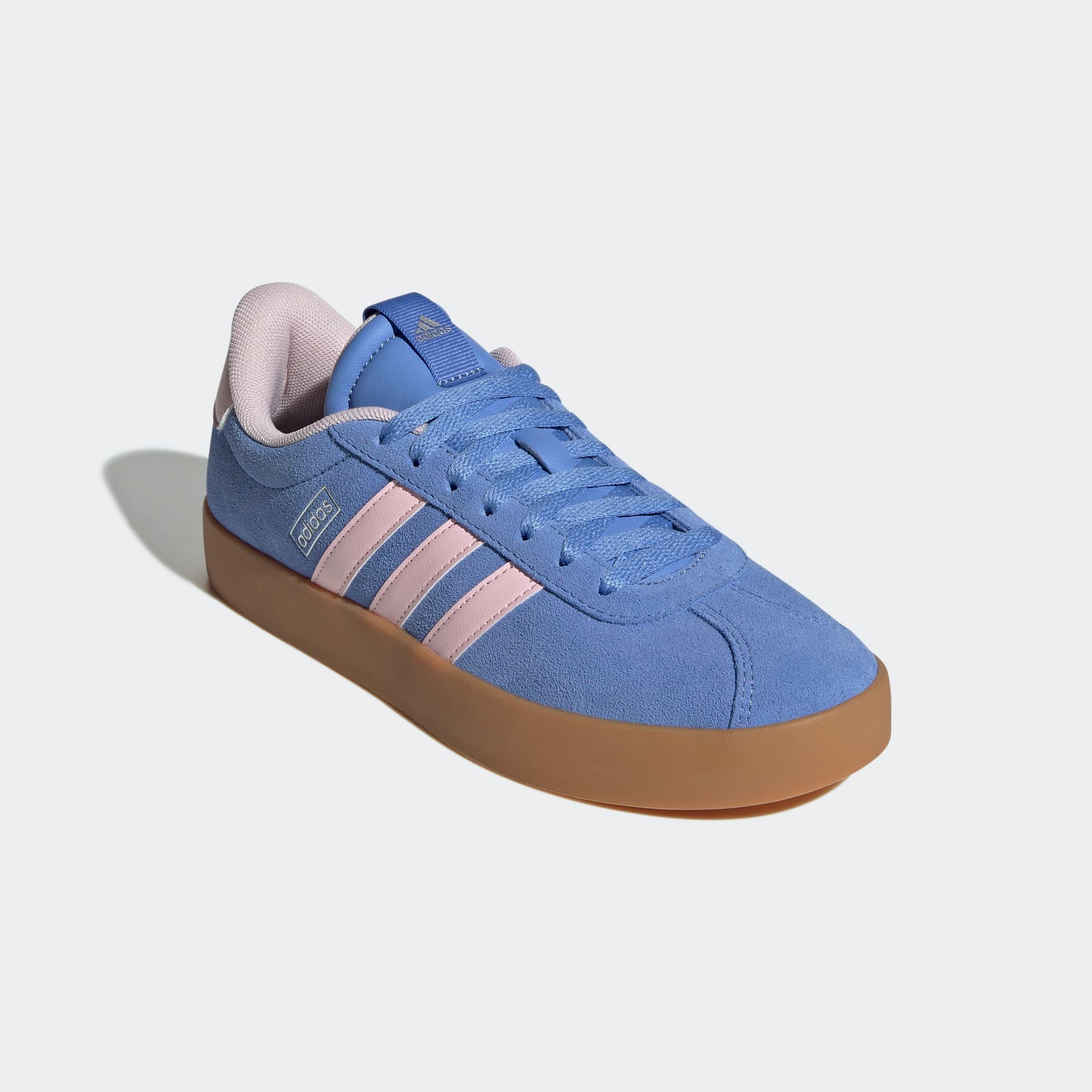 Sneaker ADIDAS SPORTSWEAR "VL COURT 3.0", Damen, Gr. 41, blau fusion, clear pink, silber metallic, Leder, Synthetik, Schuhe Sneaker, inspiriert vom Design des adidas samba