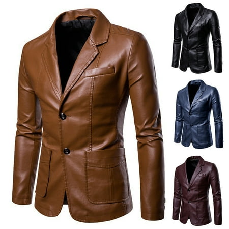 Juebong Men Faux Leather Zip Up Jacket Stand Collar Leather Motorcycle Jacket Lightweight Bomber Outwear PU Coat with Pocket Khaki XL