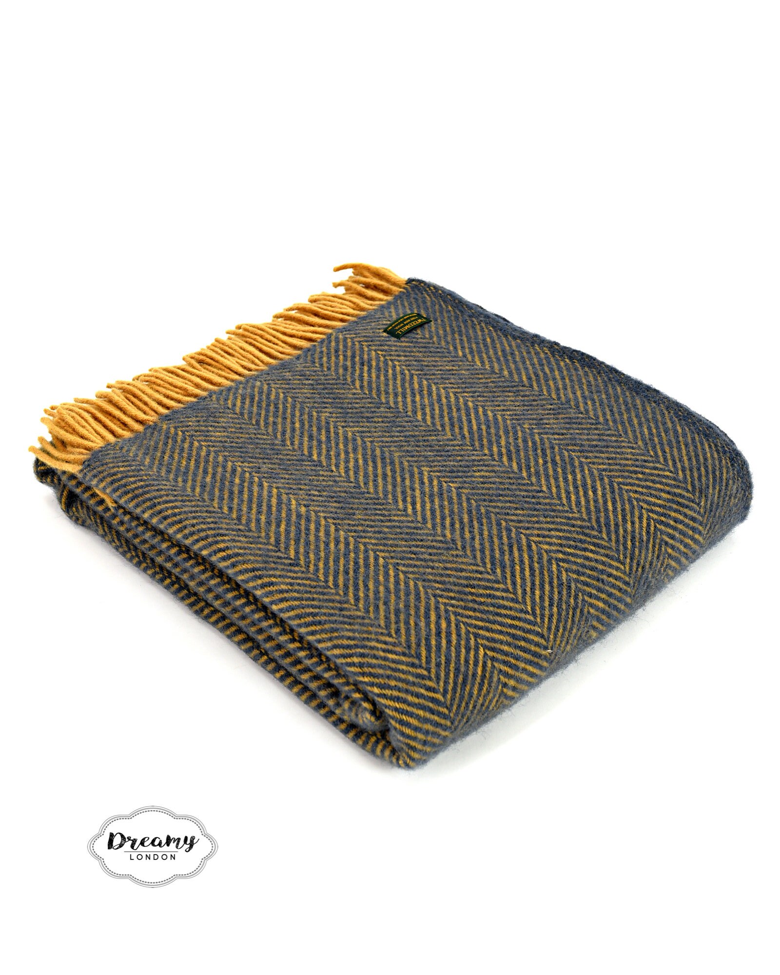 Egg Blue & Mustard Herringbone Wolldecke - 100% Wolle Dicke grobstrick Decke - Gewebte Decke für Schlafzimmer Dekor oder Housewarming