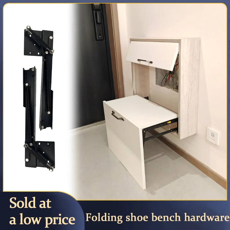 An der Wand montierte hydraulische klappbare Schuhbank mit Soft-Close-Versteckter Stauraum, platzsparender Hocker für den Eingangsbereich, langlebige Hardware