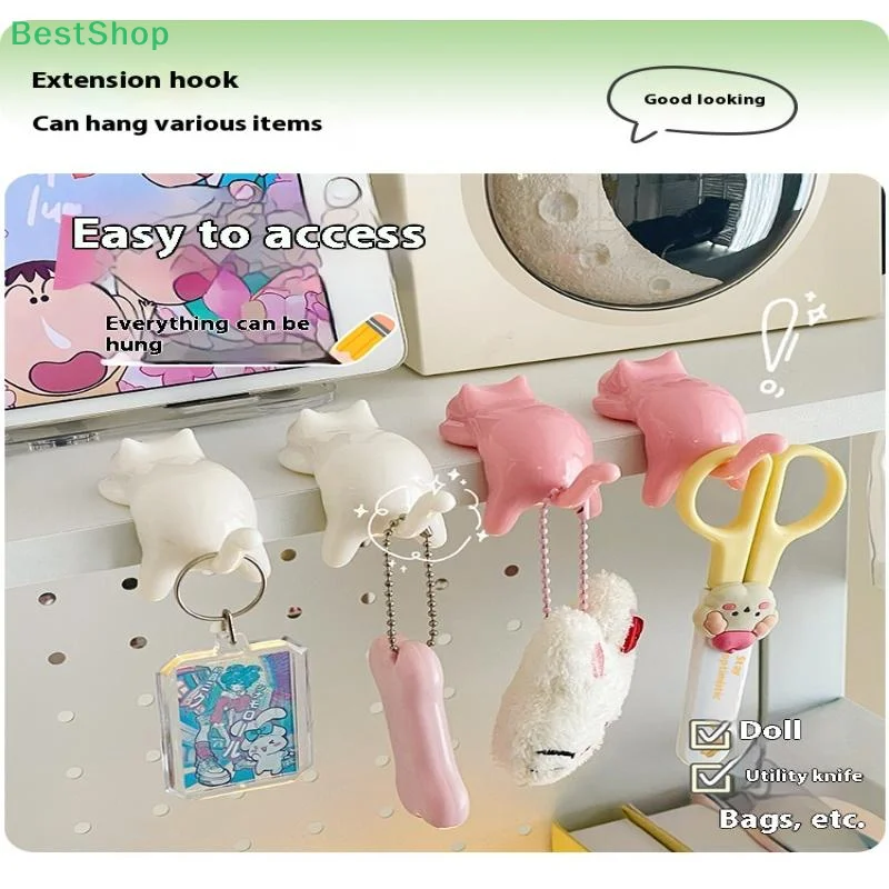    Niedlicher Katzen-Schreibtisch-Seitenhaken, tragbarer Kunststoff-Klebehaken, superstarker, tragender Taschenhaken für Schreibtisch oder Flur