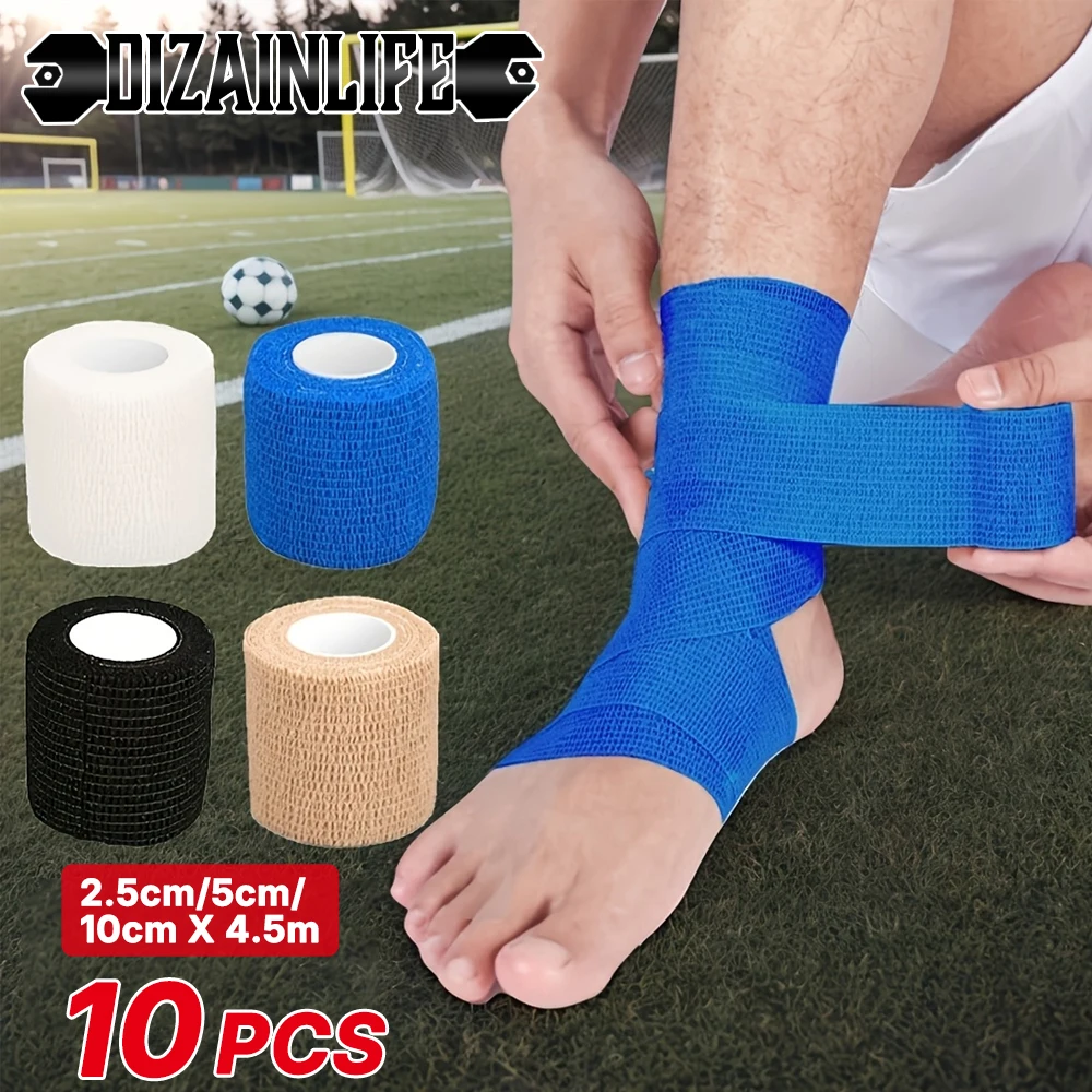 10 Stück elastische, selbstklebende Sportband-Verband, 2,5/5/10 cm, Vliesstoff, universell passend für Sport-Fußstütze, Gelenkschutz Image