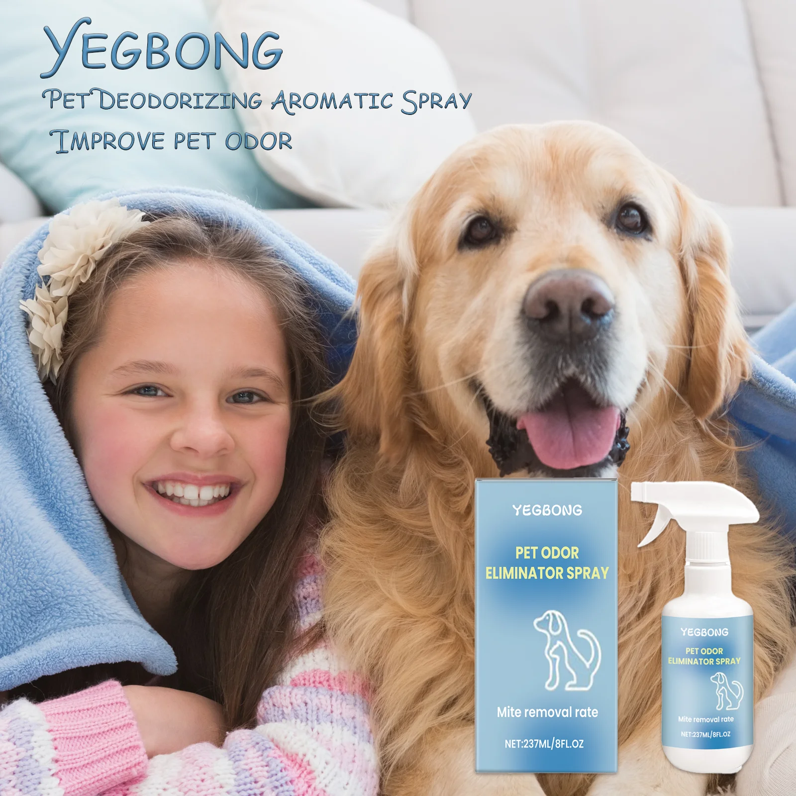YEGBONG Pet Odor Eliminator Spray reduziert Geruchsrückstände in Bereichen wie Katzentoiletten und Nester Pflanzenkomponenten Image