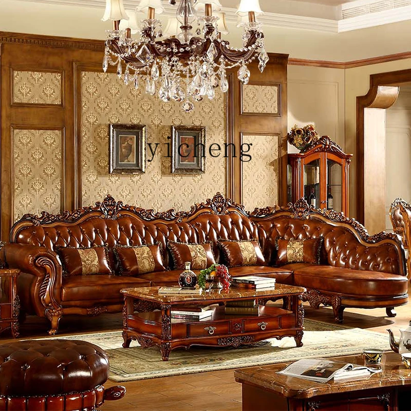 TQH Europäisches Ledersofa Mid Century Design Wohnzimmer-Ecksofas Hochwertige, trendige Möbel Image