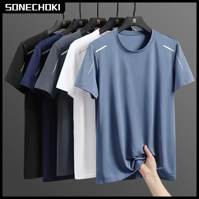 Eis Seide Lauf Shirts Männer Lose Druck Kurzarm Top Basketball Gym Sport Für Männliche Fitness Workout Quick Dry T Image