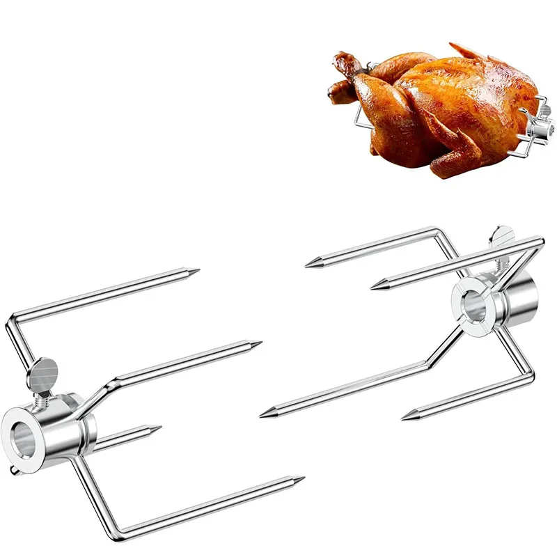 2 Stück Edelstahl-BBQ-Rotisserie-Gabeln, robuste Grill-Rotisserie-Spieß-Fleischgabeln, passend für 3/8 Zoll 5/16 Zoll quadratische Spießstangen Image
