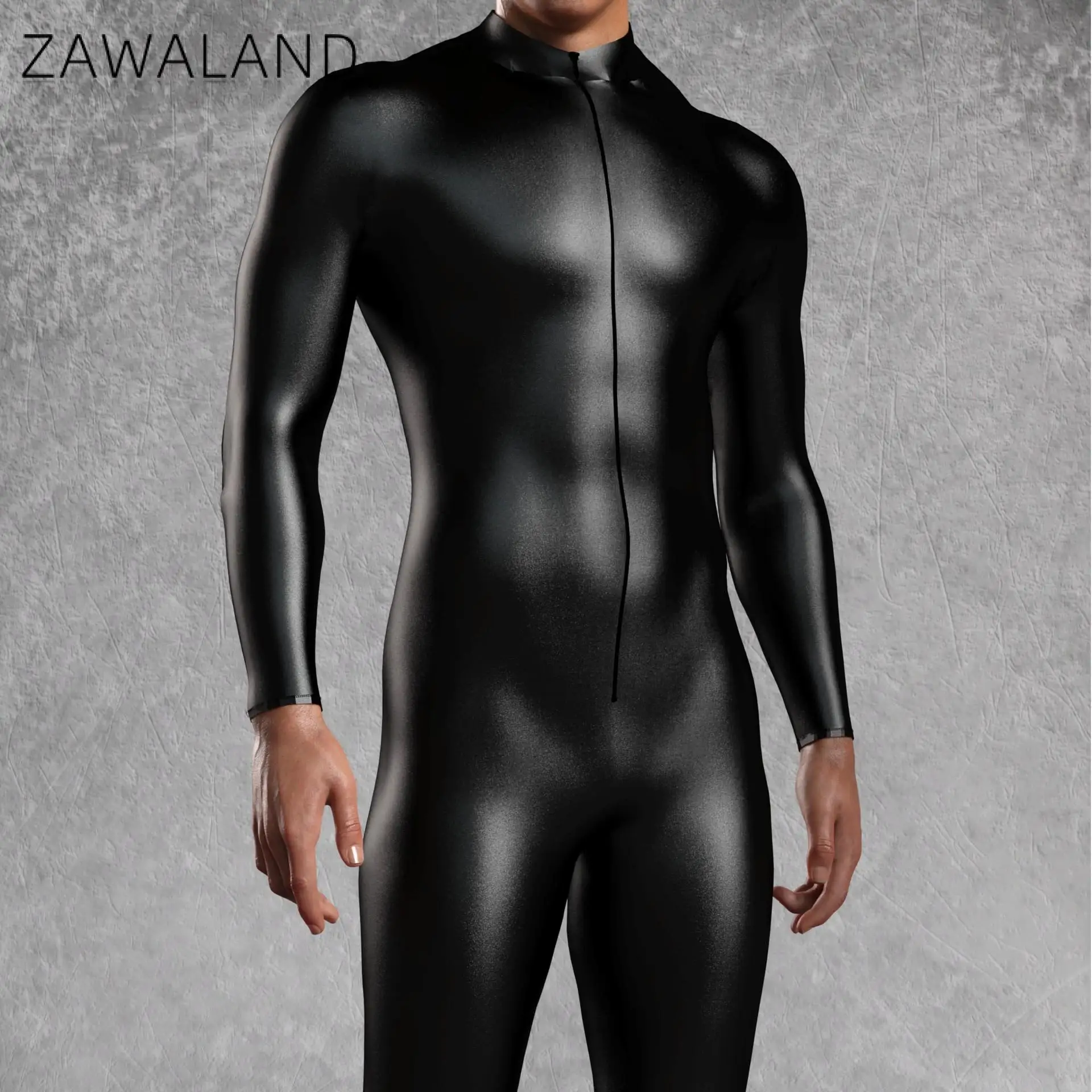 Zawaland Männer Schwarz Punk Cosplay Body 3D Digital Muster Overall Halloween Leistung Kostüm Erwachsene Karneval Party Catsuit Image