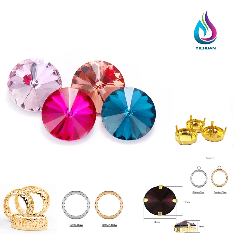 Tutte le dimensioni colorate Rivoli forma strass di cristallo applique pietre fantasia per abbigliamento artigianale perline per indumenti decorazione gioielli fai da te