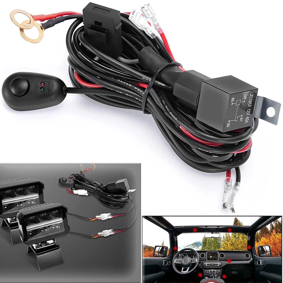 Kit cablaggio barra luci da lavoro a LED da 10 piedi Kit cablaggio luci a LED 12V 40A Relè interruttore cablaggio 2 conduttori per la guida di luci fuoristrada