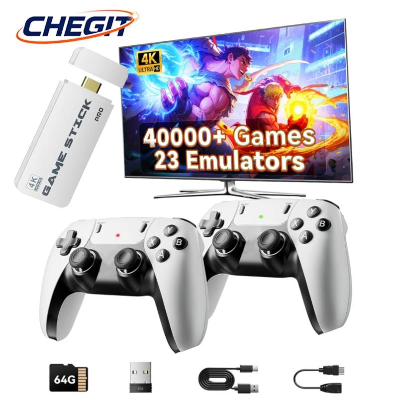 4K 64G HD Gaming Consola 3/40000+ Retro Games Video Game Stick 23+ Simulators Handheld Video Game Console Wireless Gamepads