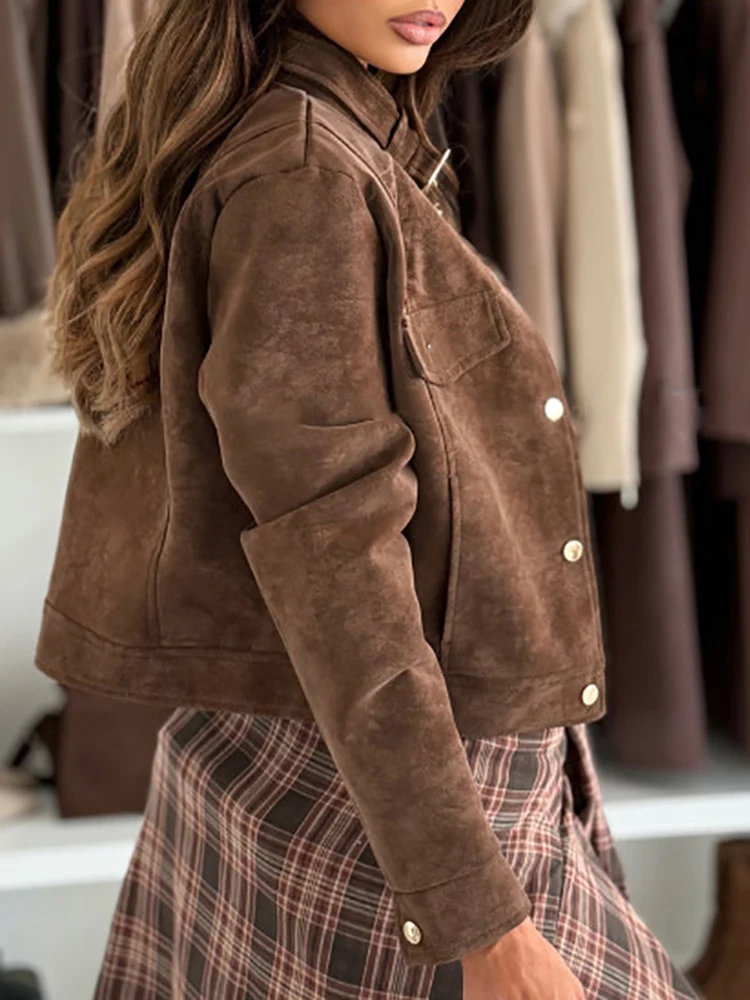 Capispalla slim fit monopetto tinta unita retrò da ufficio da donna colletto alla coreana cappotti da deserto giacca invernale a maniche lunghe in pelliccia di cervo