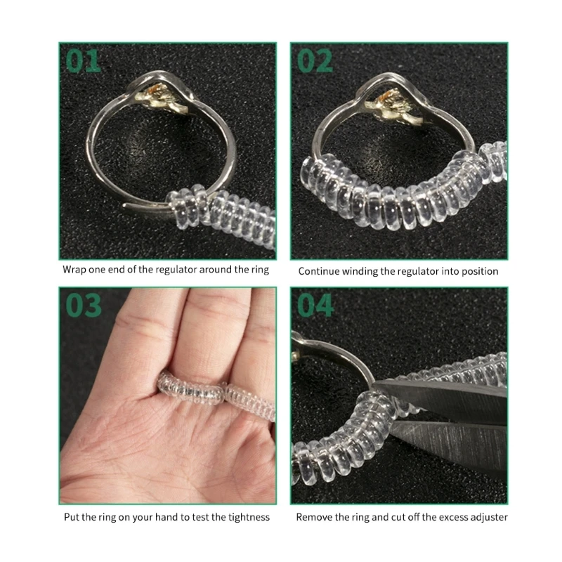 2 Pieces Clear Silicone Ring Guard Ring Sizer Soft Spiral-Ring Tightener Set Ring Size Adjuster for Loose Ring 2/3/5mm