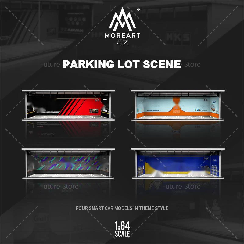 Modello di garage per auto Diorama in scala 1/64 Illuminazione a LED Vetrina per parcheggio per auto Modello di scena Collezione di giocattoli Regali