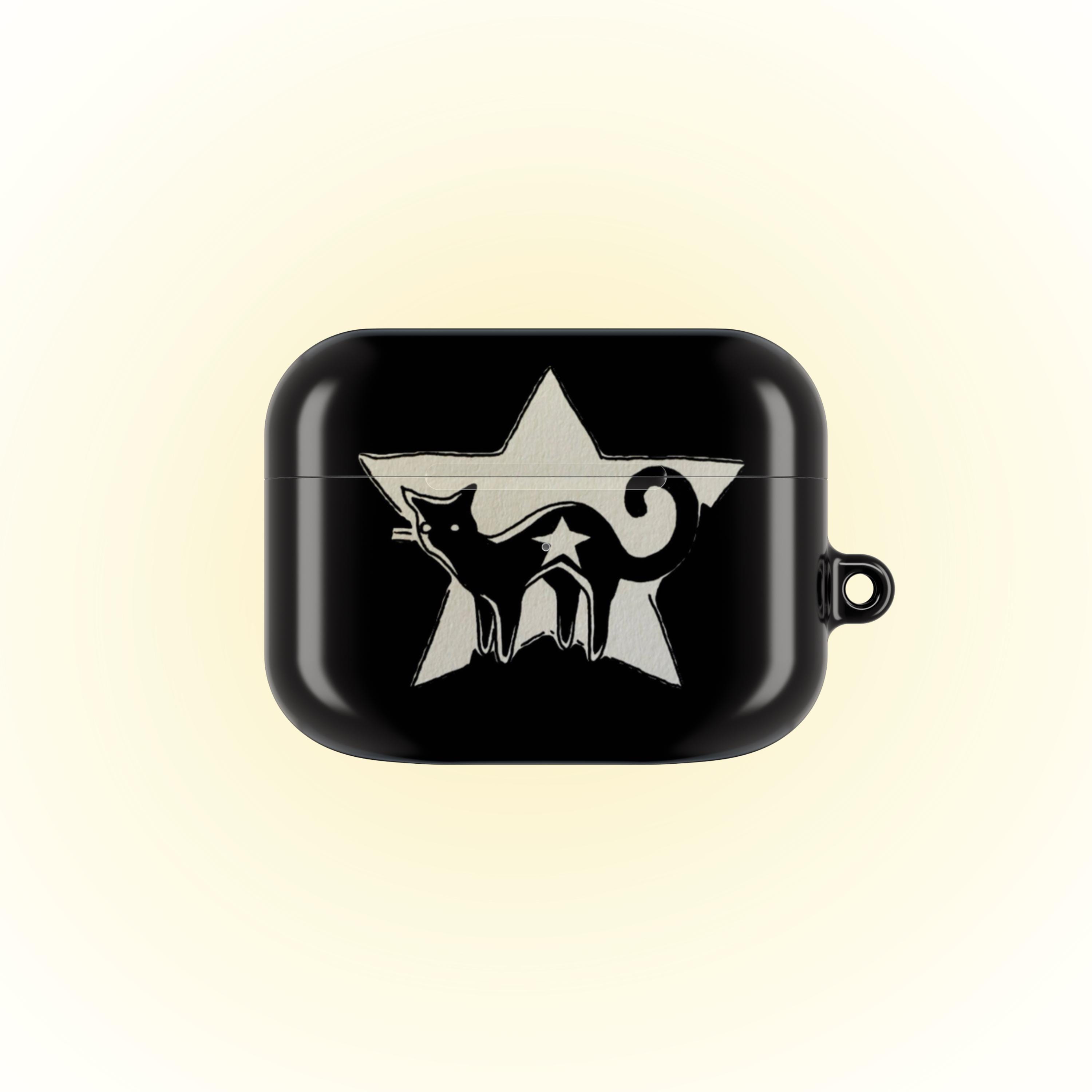 Custodia per AirPod con stella e gatto nero, cover gotica grunge Y2K, accessori carini, portachiavi con clip kawaii, protezione alla moda per AirPods