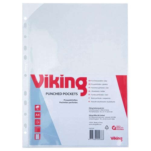 Viking Premium Prospekthülle DIN A4 Glasklar Transparent 110 Mikron PP (Polypropylen) 11 Löcher 25 Stück Image