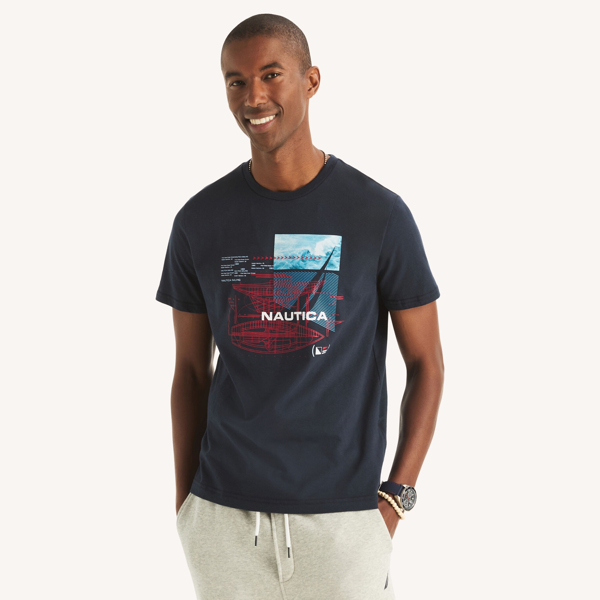Nautica Men's Sailing Graphic T-Shirt 401 (Navy), M