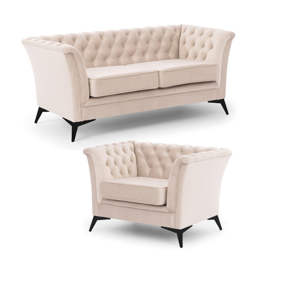 Ensemble de canapés Chesterfield 2+1 en velours beige