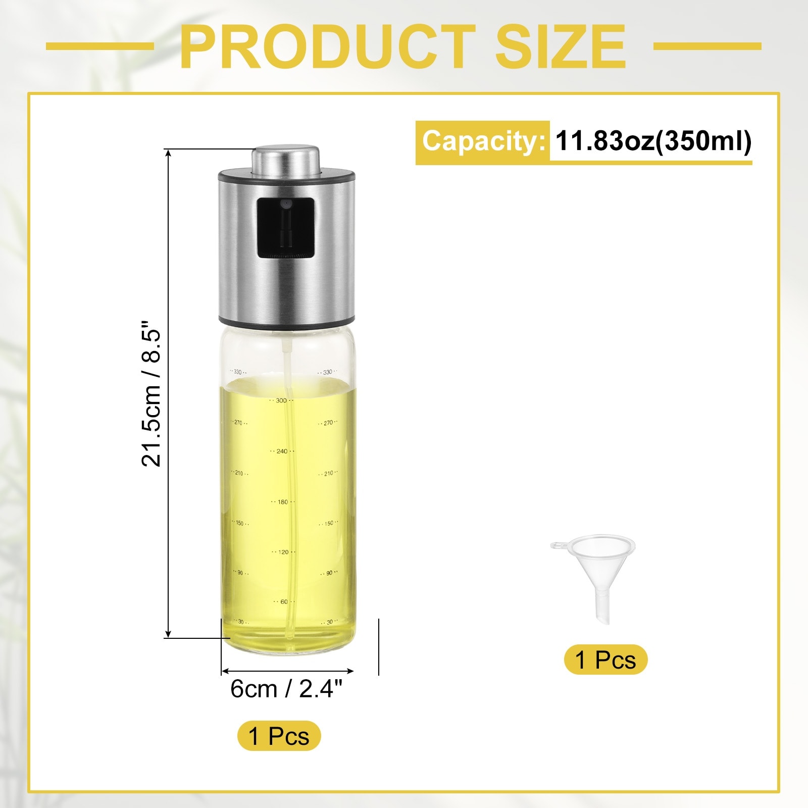 Oil Sprayer for Cooking, 11.83oz(350ml) Olive Oil Sprayer Mister Bottle (Silver) - Silver - 11.83oz