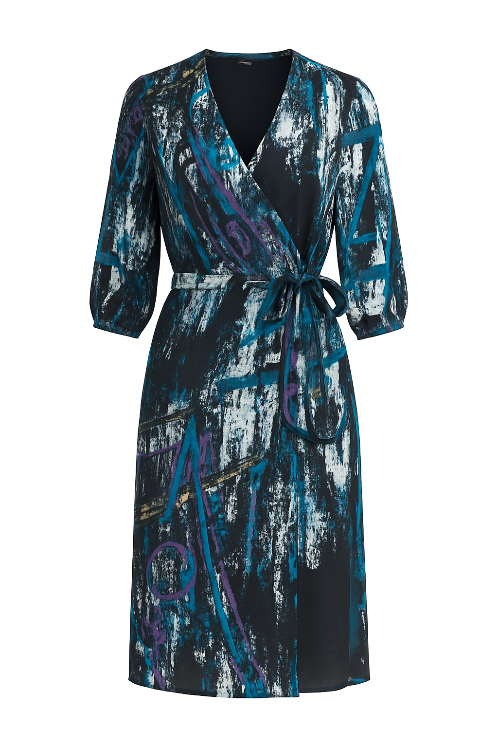 Blaues Wickelkleid mit Print Image