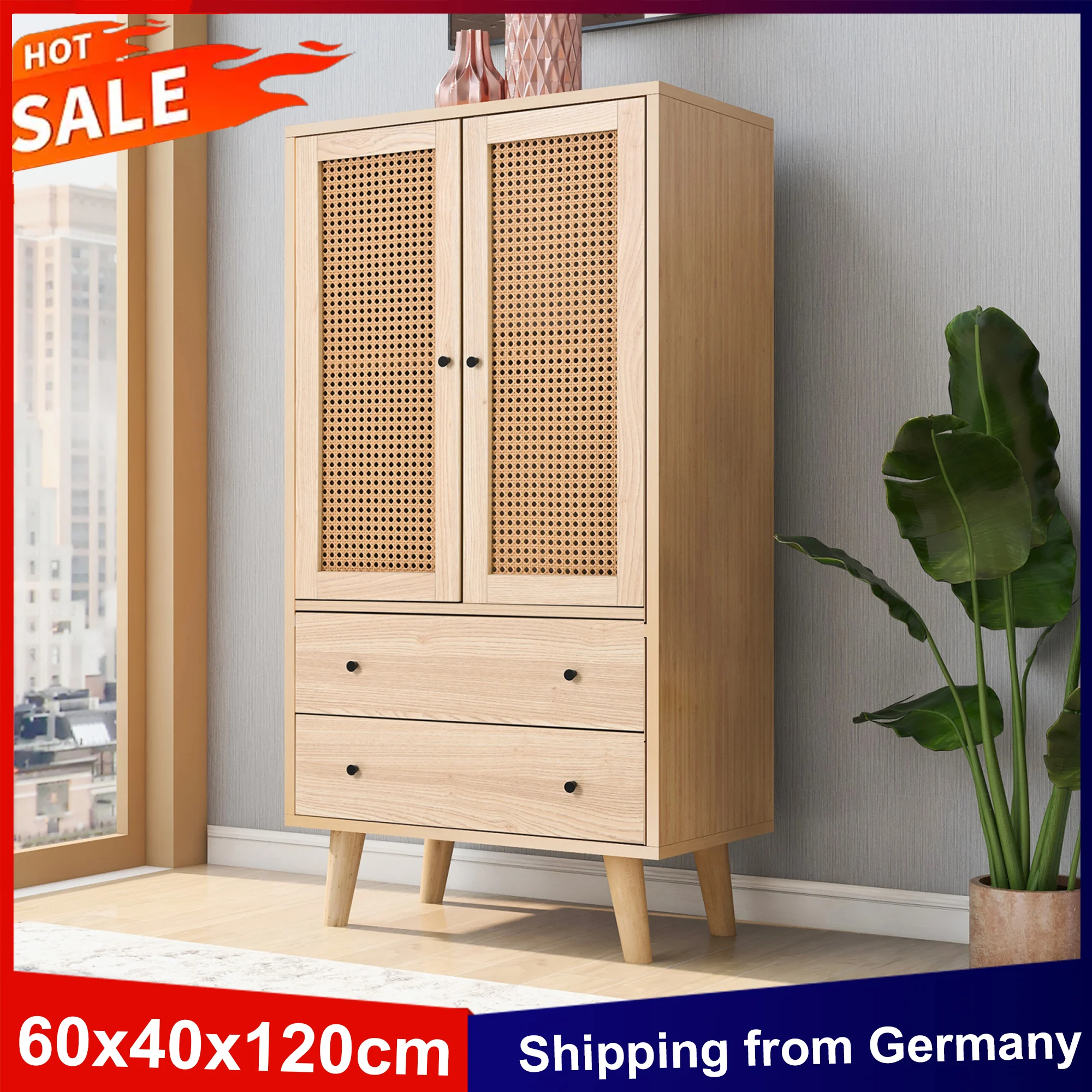 Anajqaqia Kommode mit 2 Türen und 2 Schubladen, Buffetschrank-Sideboard, Highboard, Mehrzweckschrank für das Wohnzimmer