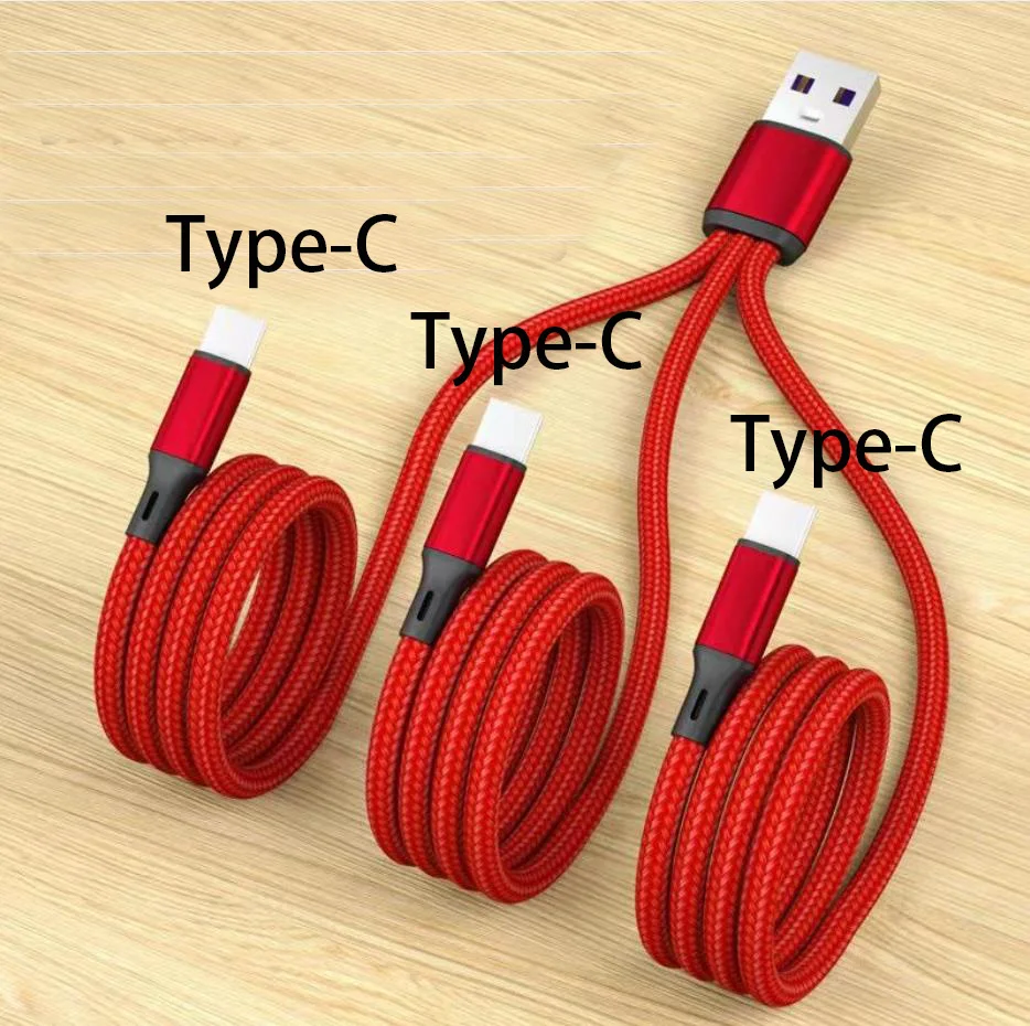 3-in-1-USB-Ladekabel, 3 Typ C, 3 Micro-USB-Splitterkabel, schnelles Aufladen, 6 A, für Handy-Powerbank-Rasierer, zusammen aufladen Image