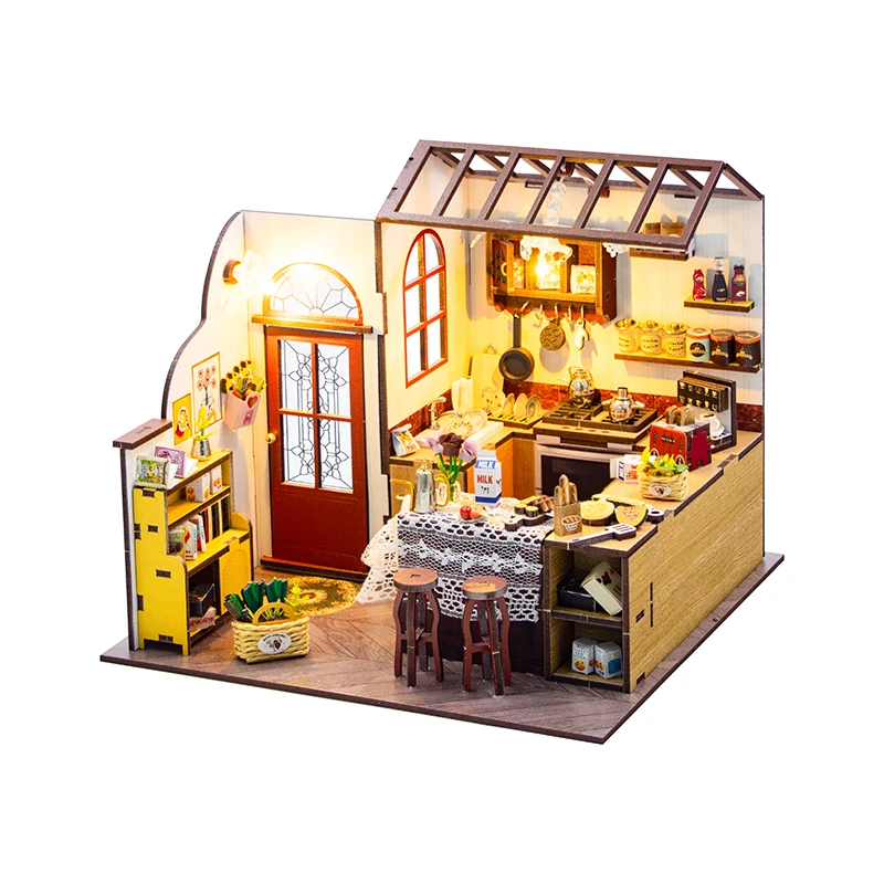 Holz Puppenhaus Kit Mini DIY handgemachte 3D Puzzle Montage Gebäude Spielzeug Home Schlafzimmer mit Möbel Spielzeug für Weihnachtsgeschenke