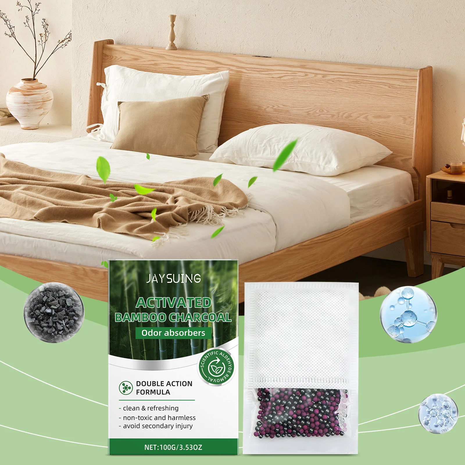 Formaldehyd- und geruchsneutralisierendes Granulat, tragbar, schnelle Formaldehyd- und Geruchsentfernung, sicher und nicht reizend, geeignet für Häuser und Büros Image