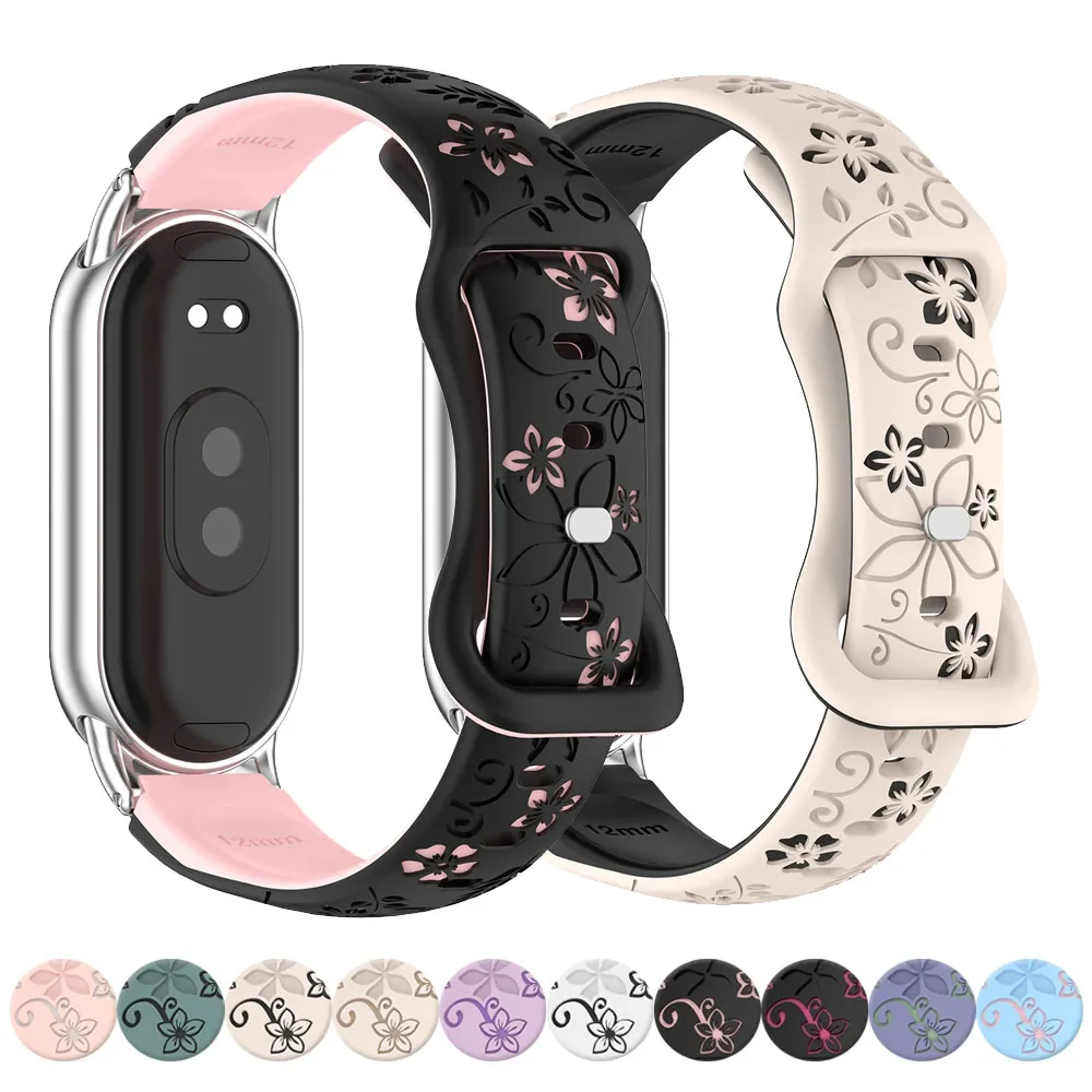 Damen-Armband mit Silikonblume, 3D-Gravur, für Xiaomi Band 9, NFC-Smartwatch, atmungsaktives Armband für Xiaomi Band 8, NFC-Armband Image