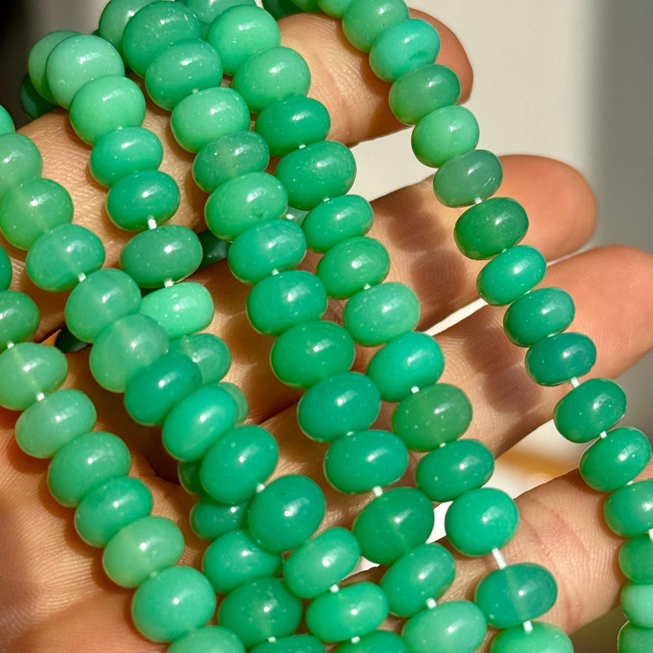 Perline di calcedonio verde, 7 mm - 8 mm, Perline di calcedonio Rondelle, Perline di calcedonio, Perline di pietra preziosa Rondelle lisce, Perlina di