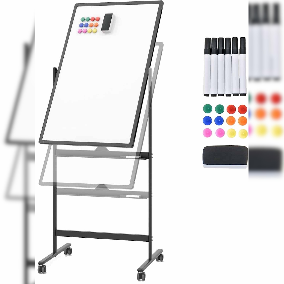 COSTWAY Doppelseitiges mobiles Whiteboard, 60 x 90 cm, höhenverstellbares magnetisches Whiteboard mit Rollen Image